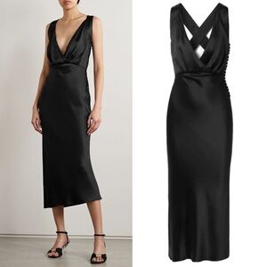 KHAITE Milo Silk-Satin Midi Dress Black size 4 (altered)
